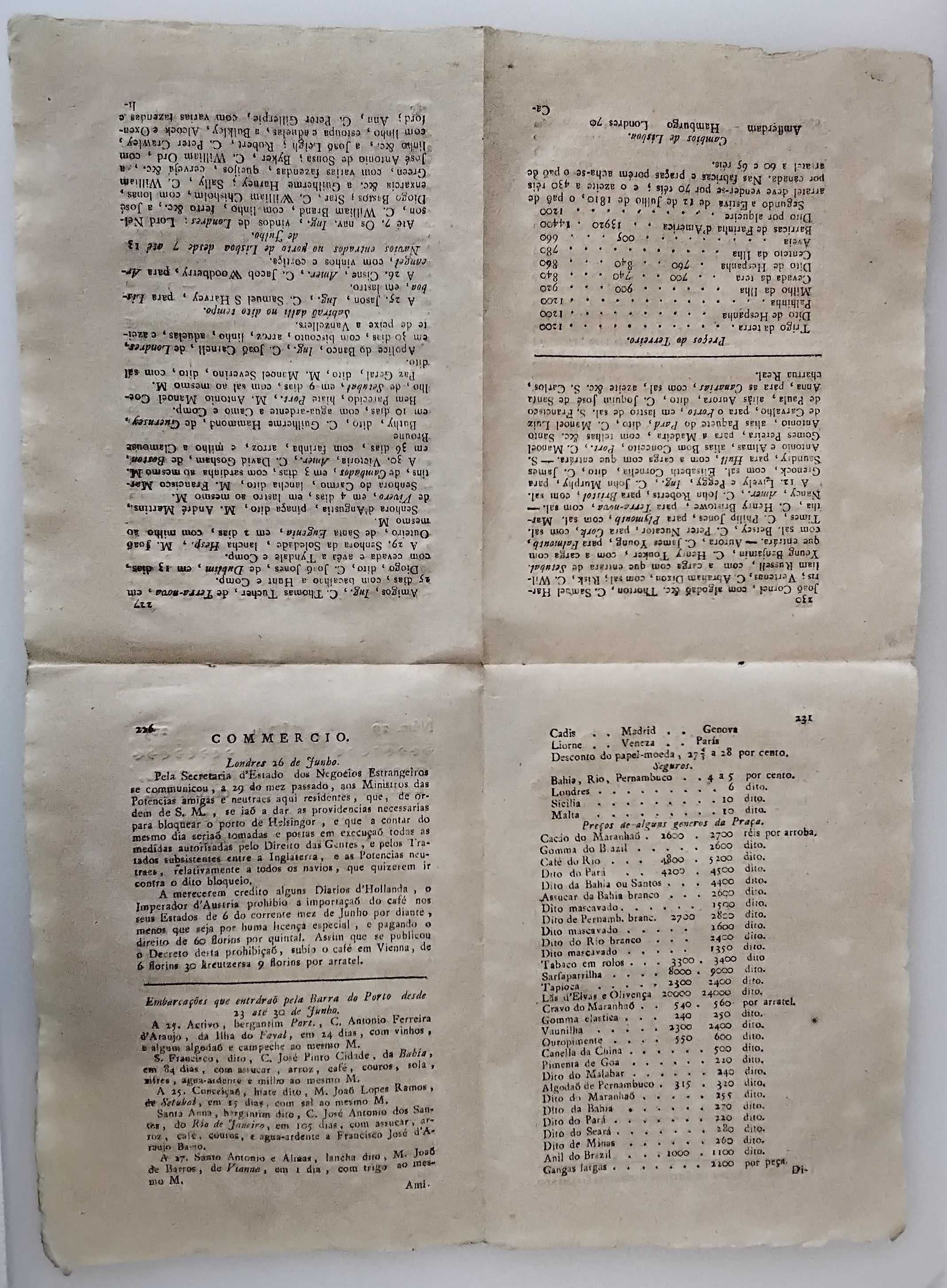 RARA GAZETA Inteira, Correio Mercantil e Económico de Portugal de 1810