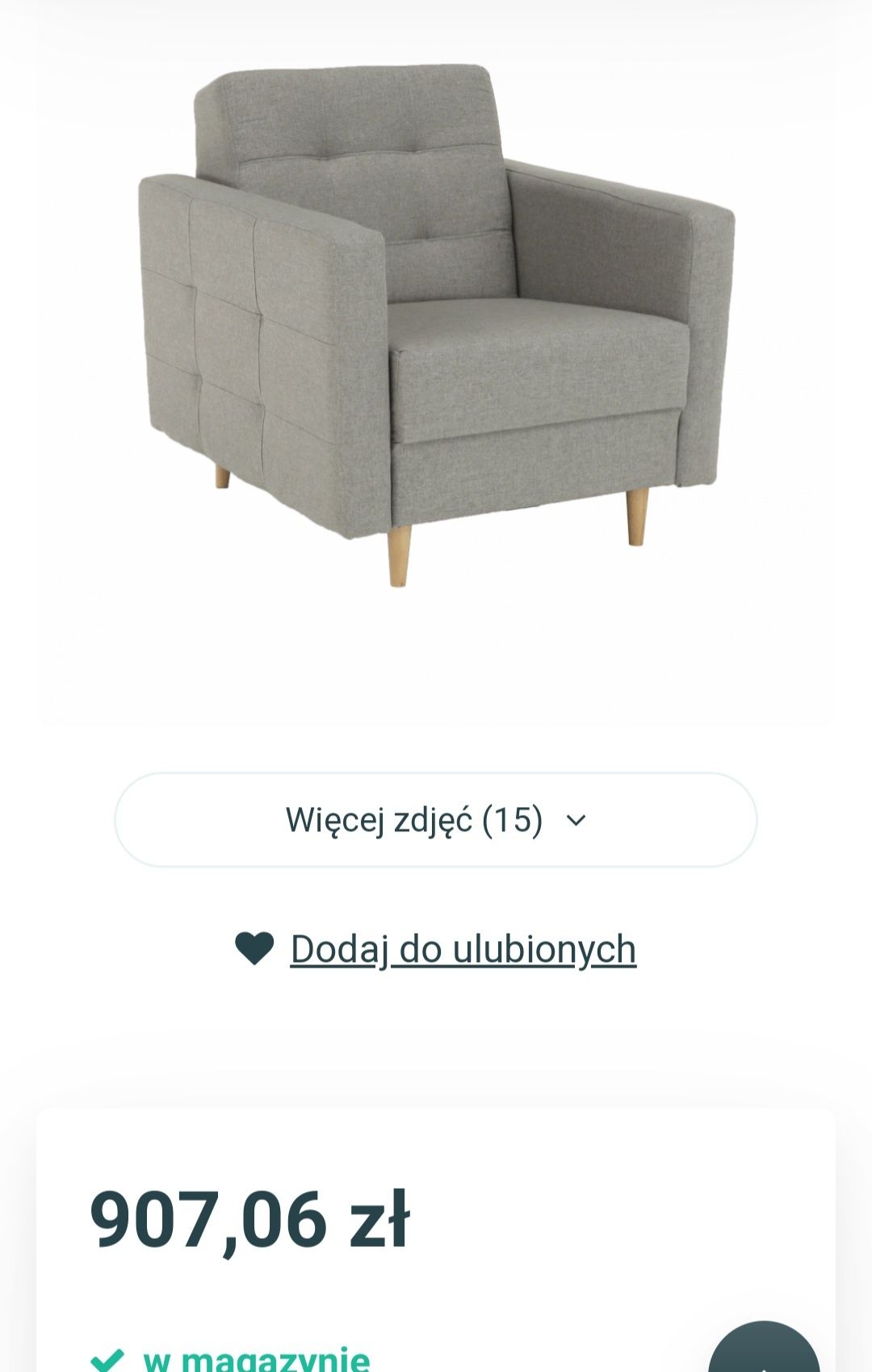 Fotel w stylu skandynawskim szary - JAK NOWY