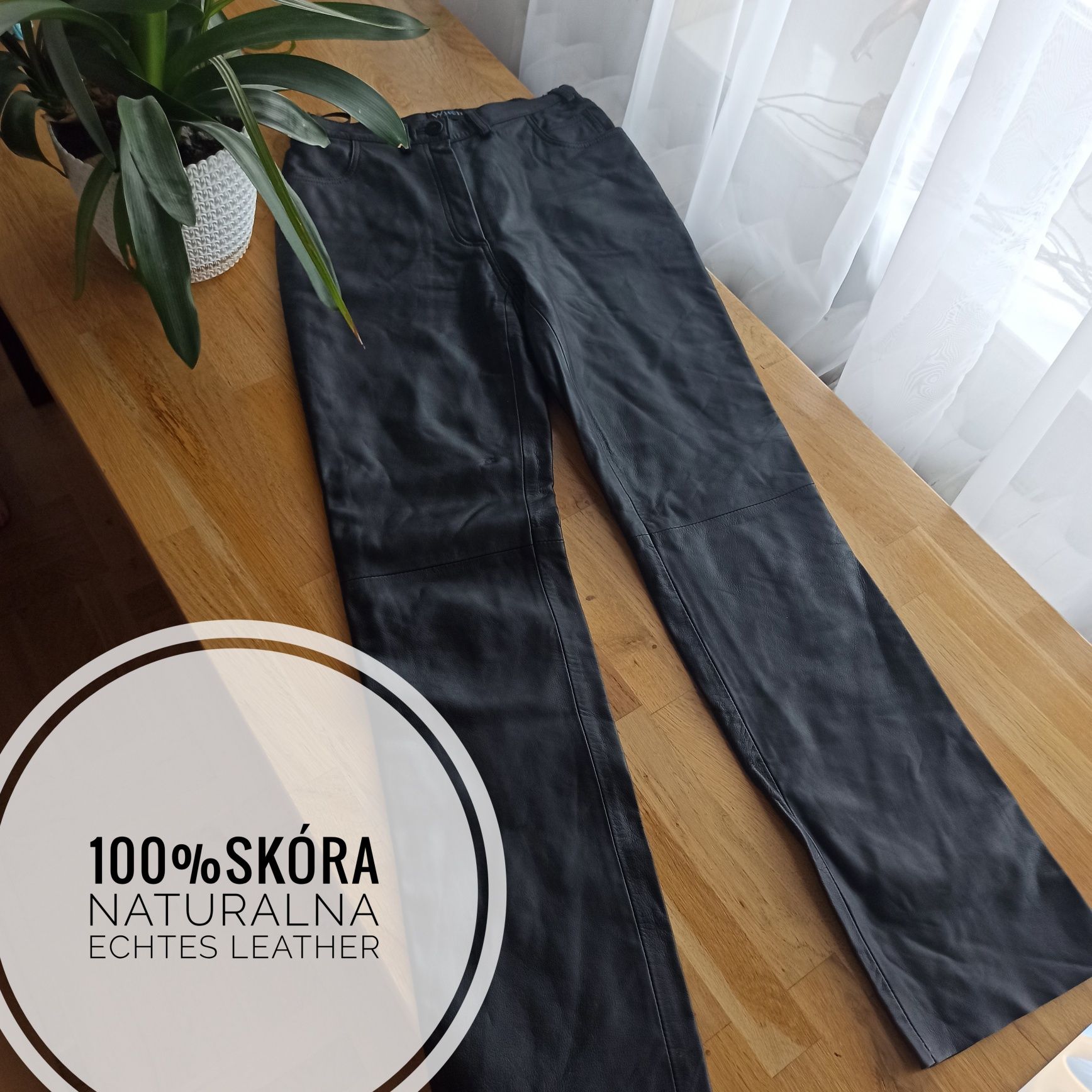 Czarne skórzane spodnie 100% naturalna skóra – klasyczny krój, unisex,