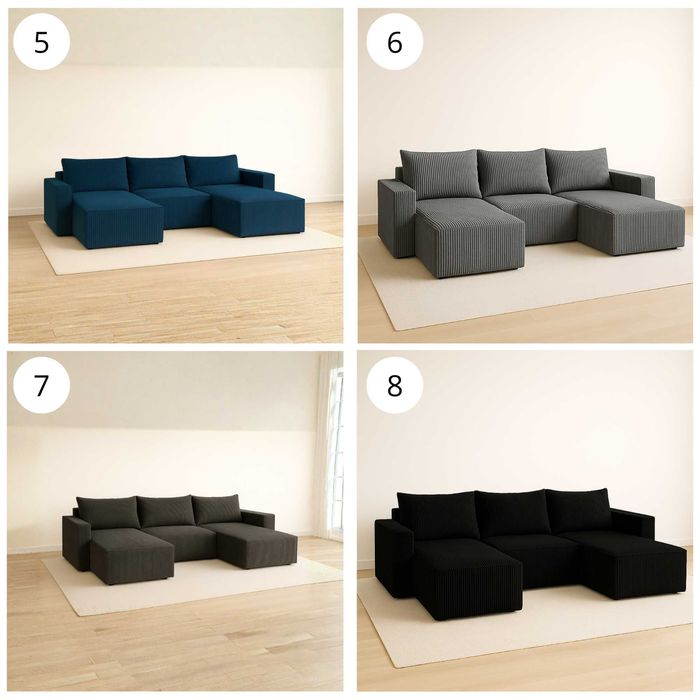 Elegancki narożnik z funkcją spania i pojemnikiem Luna U