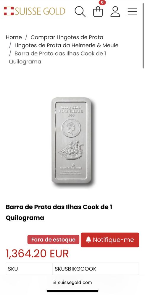 Barra de Prata Fina 1KG .999 Heimerle & Meule