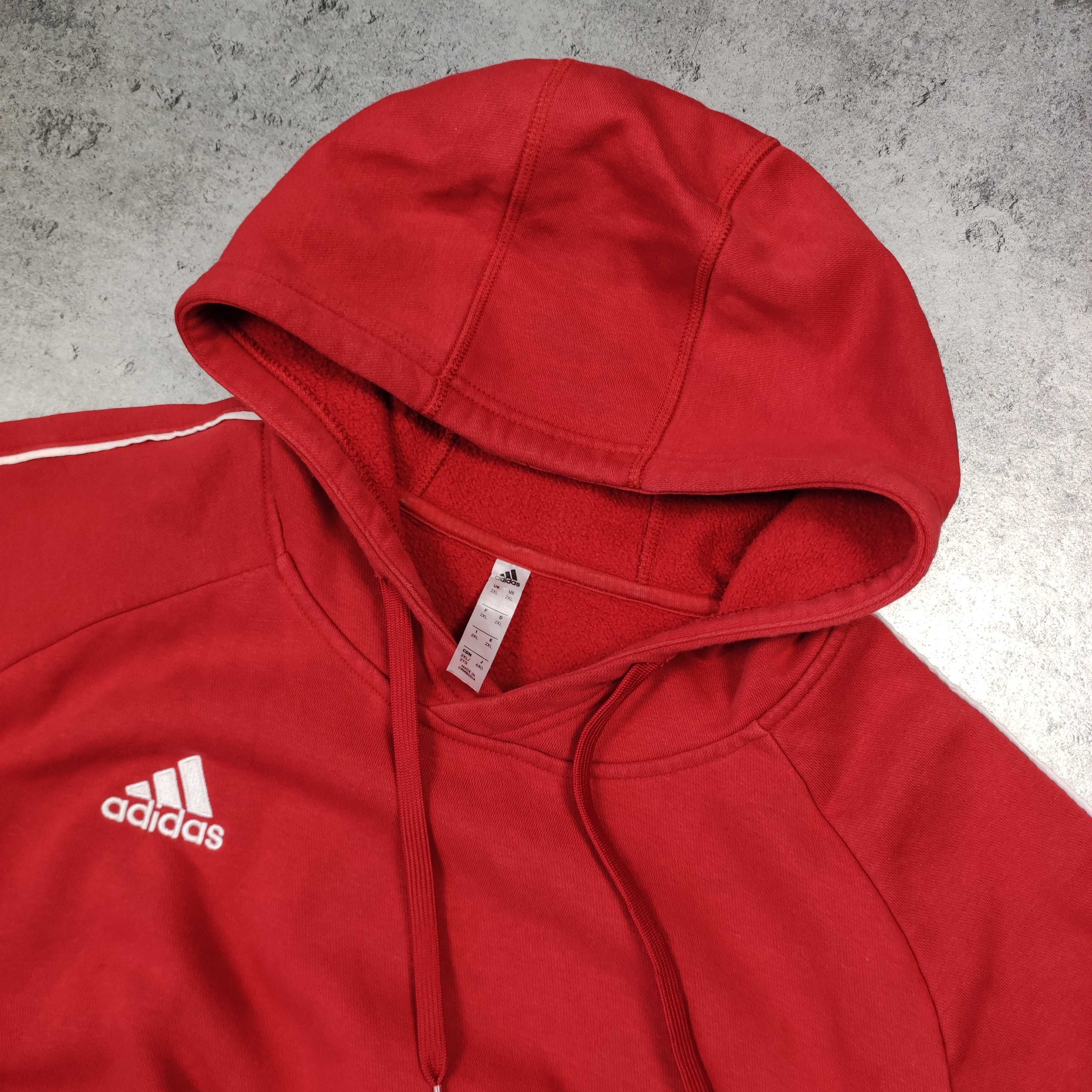 MĘSKA Bluza z Kapturem Sportowa Lampas Czerwona adidas Haftowane Logo
