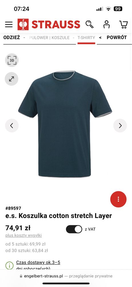 Nowa koszulka Engelbert Strauss cotton stretch layer rozmiar XL