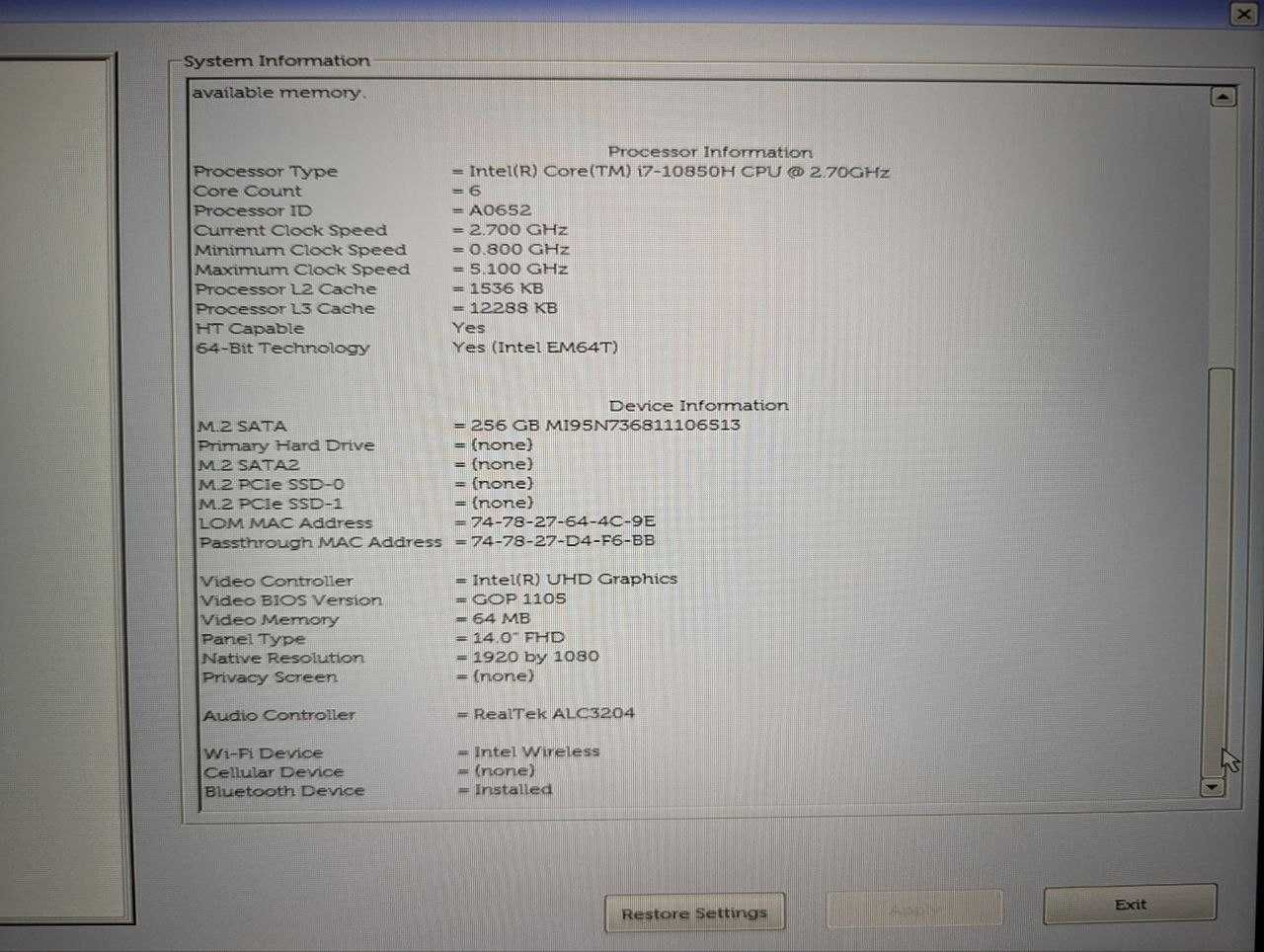 Ноутбук Dell Latitude 5411 14 FHD 256/16GB Intel i7-10850H Touch ID