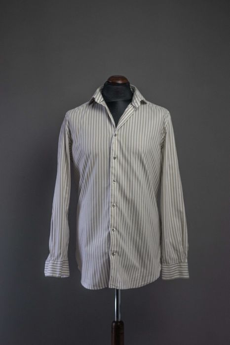 Koszula w beżowe pasy Dressmann, rozmiar 42/43 XL, Bawełna / Cotton