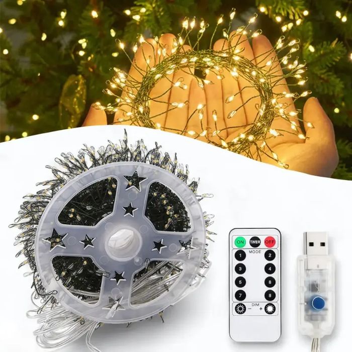 Гірлянда роса - мішура зелений дріт USB RGB, тепла 5, 10, 20, 30,