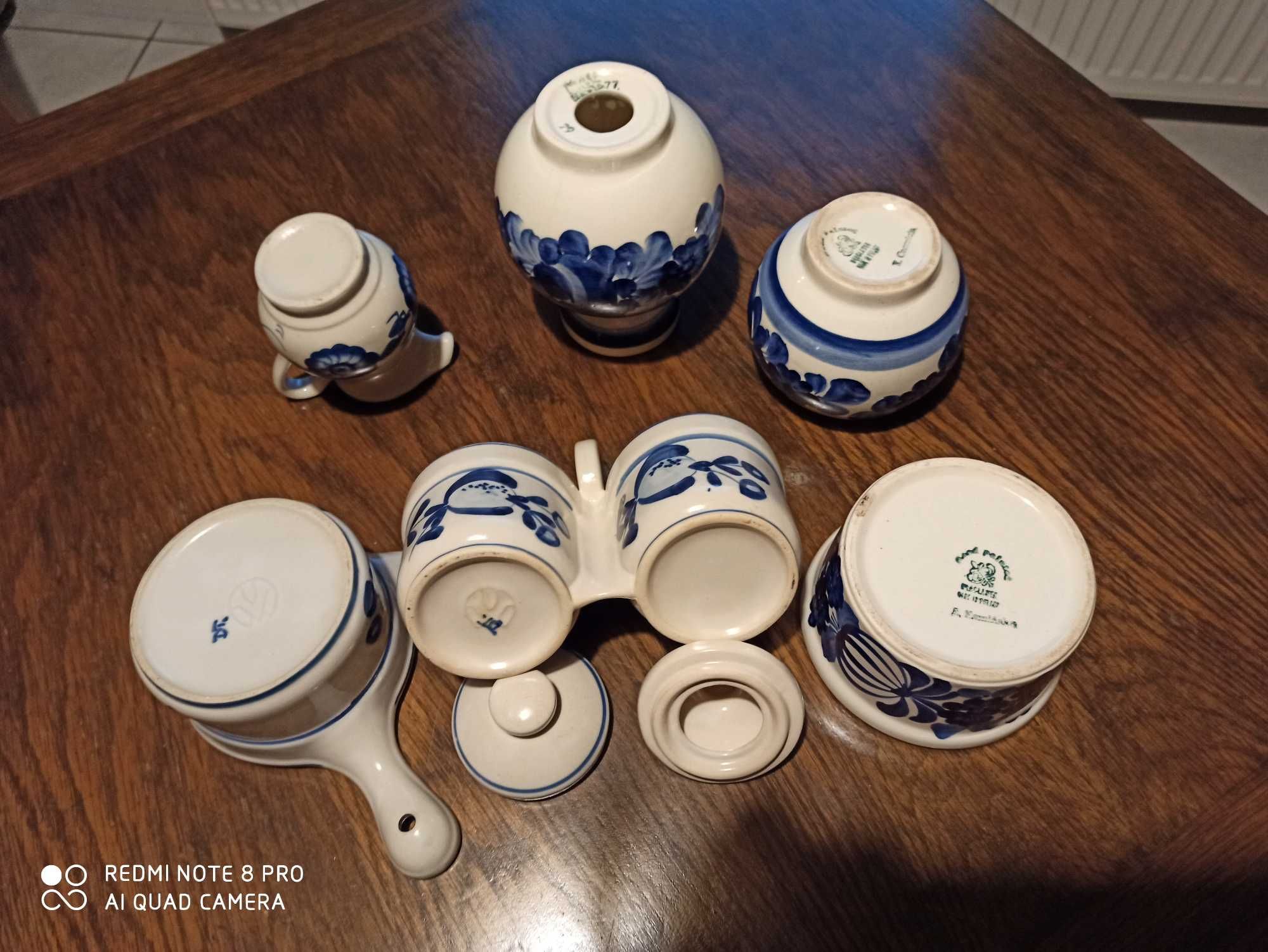 STARY piękny kobaltowy porcelit PRL Włocławek HANDMADE vintage