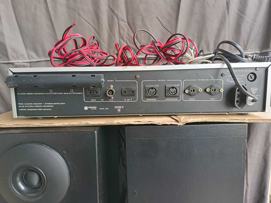Amplituner Unitra, Kolumny głośniki trójdrożne 120WATT Kable, Zestaw