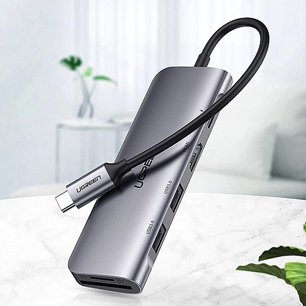 Adapter Ugreen CM195/6w1 USB-C - HDMI / 2x USB-A 3.0 / USB-C PD / czyt