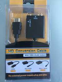 Adaptador / Conversor Som e Imagem HDMI 1080p Macho para VGA Fêmea