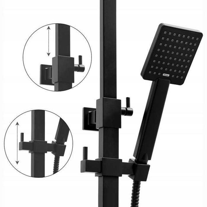 NOWY Zestaw Prysznicowy Czarny LOFT 3w1 Deszczownica Wylewka Kolumna