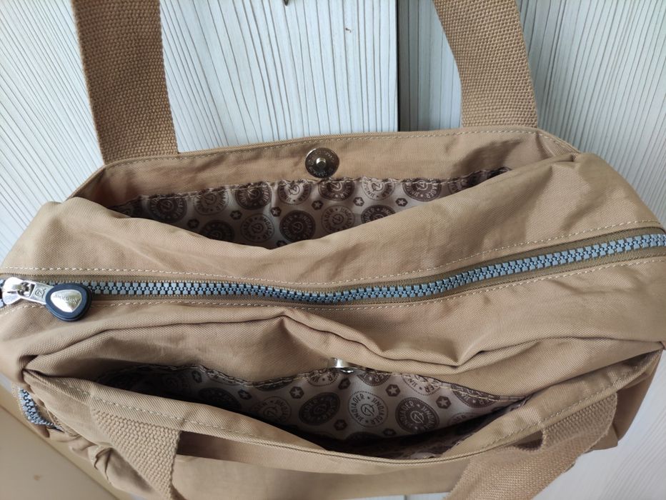 Жіноча текстильна сумка з довгими ручками бежева