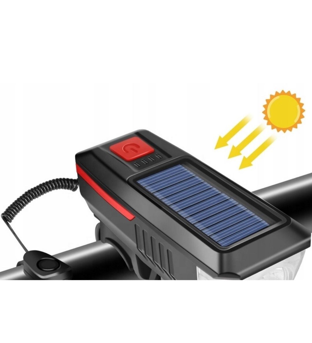 Lampka Rowerowa LED Solarna Powerbank USB Klakson Solar