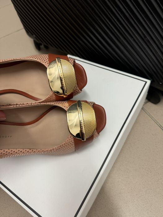 Buty koturny bezowe zlote 3i czółenka JORGE BISCHOFF