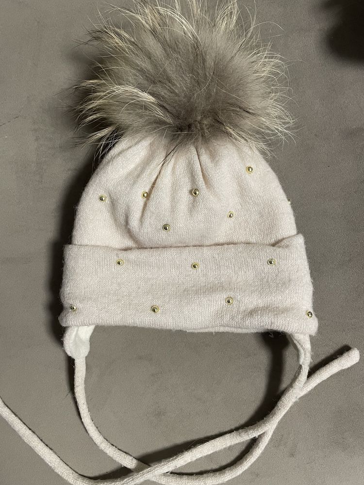 Набір зимовий трійка шапка з натуральним помпоном хомут рукавички