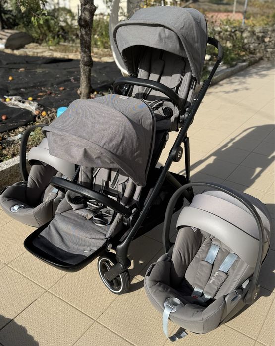 Conjunto passeio bebe gemeos + cadeiras auto cybex