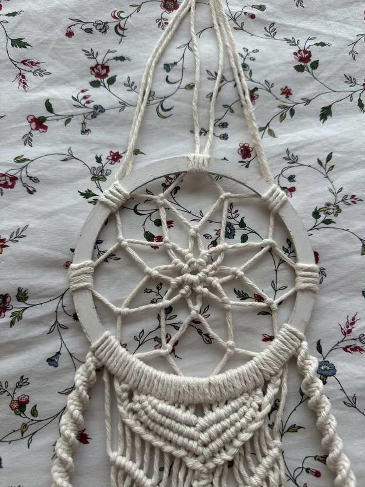Kremowy łapacz snów z piórami makrama dekoracja ozdoba dom Handmade