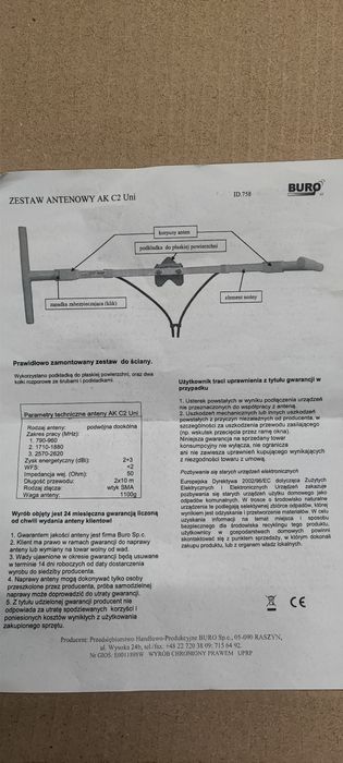 Antenna LTE GSM komunikacyjna BURO AK C2 Uni – NOWA, kompletna