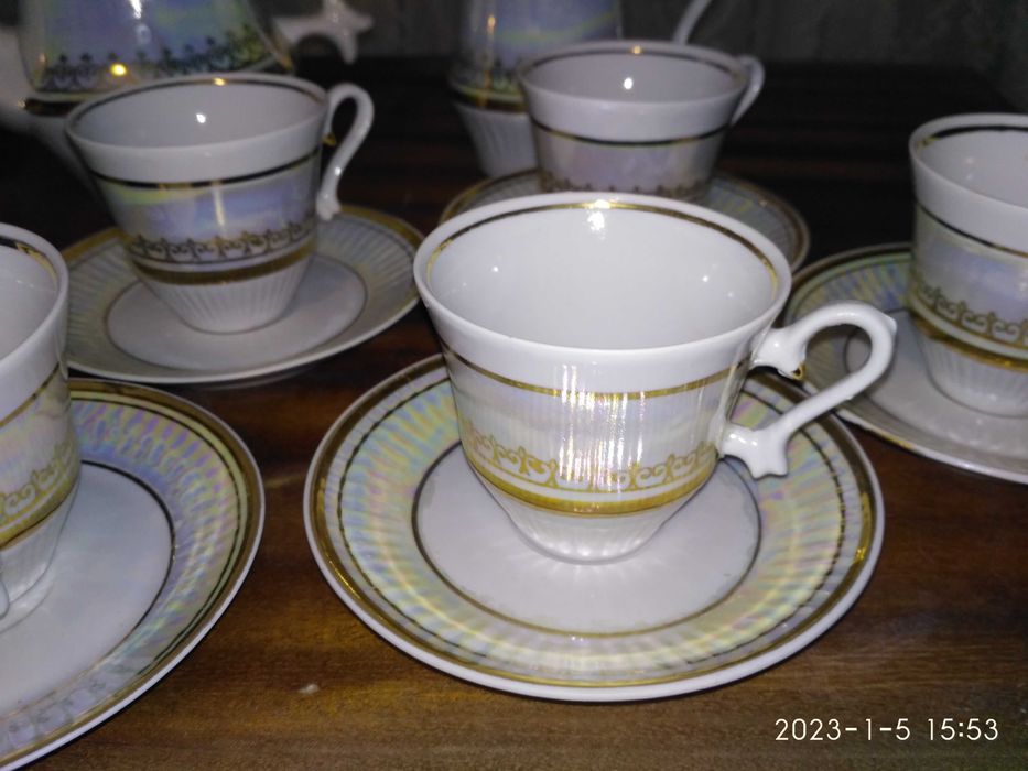 Фарфор кофейный сервиз с позолотой 15 предметов порцеляна чашка сервіз
