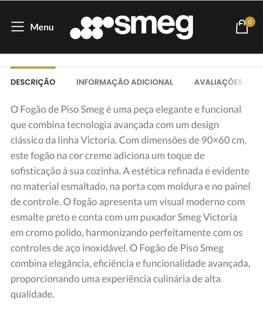 Fogão a gas novo da Smeg