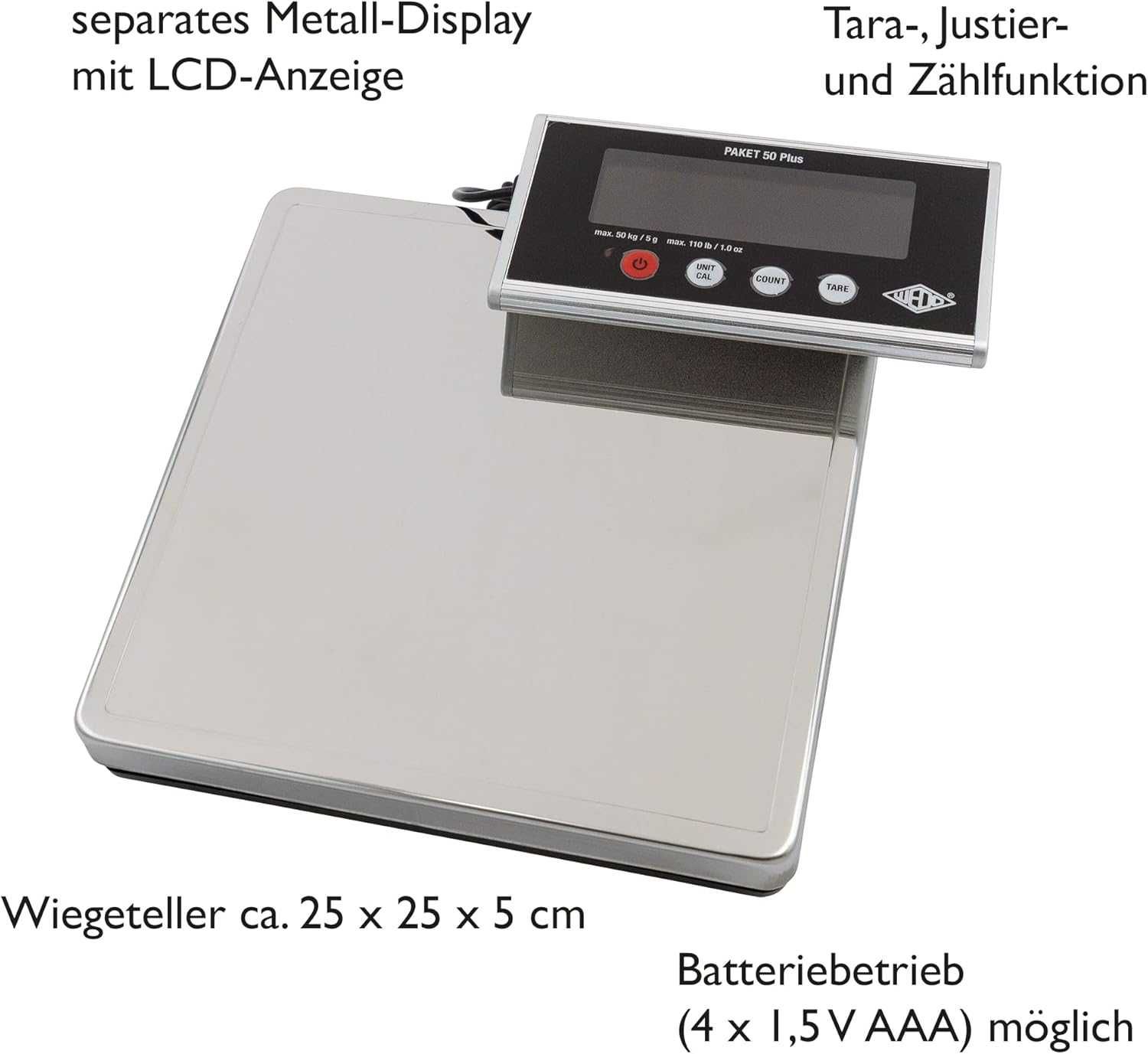 waga paczkowa z funkcją liczenia 50 Plus wraz z zasilaczem, 50 kg/ 5 g
