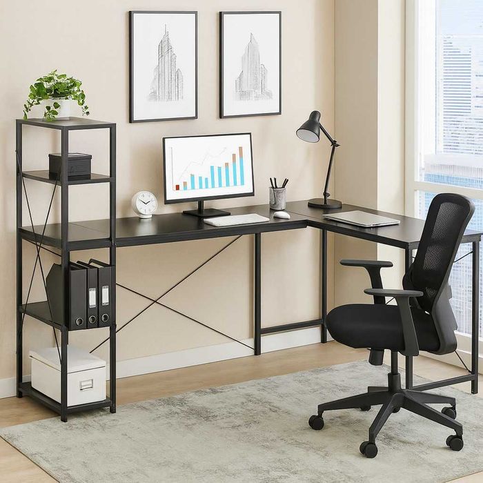 NOWE Biurko Narożne Gamingowe Czarne Duże Komputerowe Do Biura Szkolne