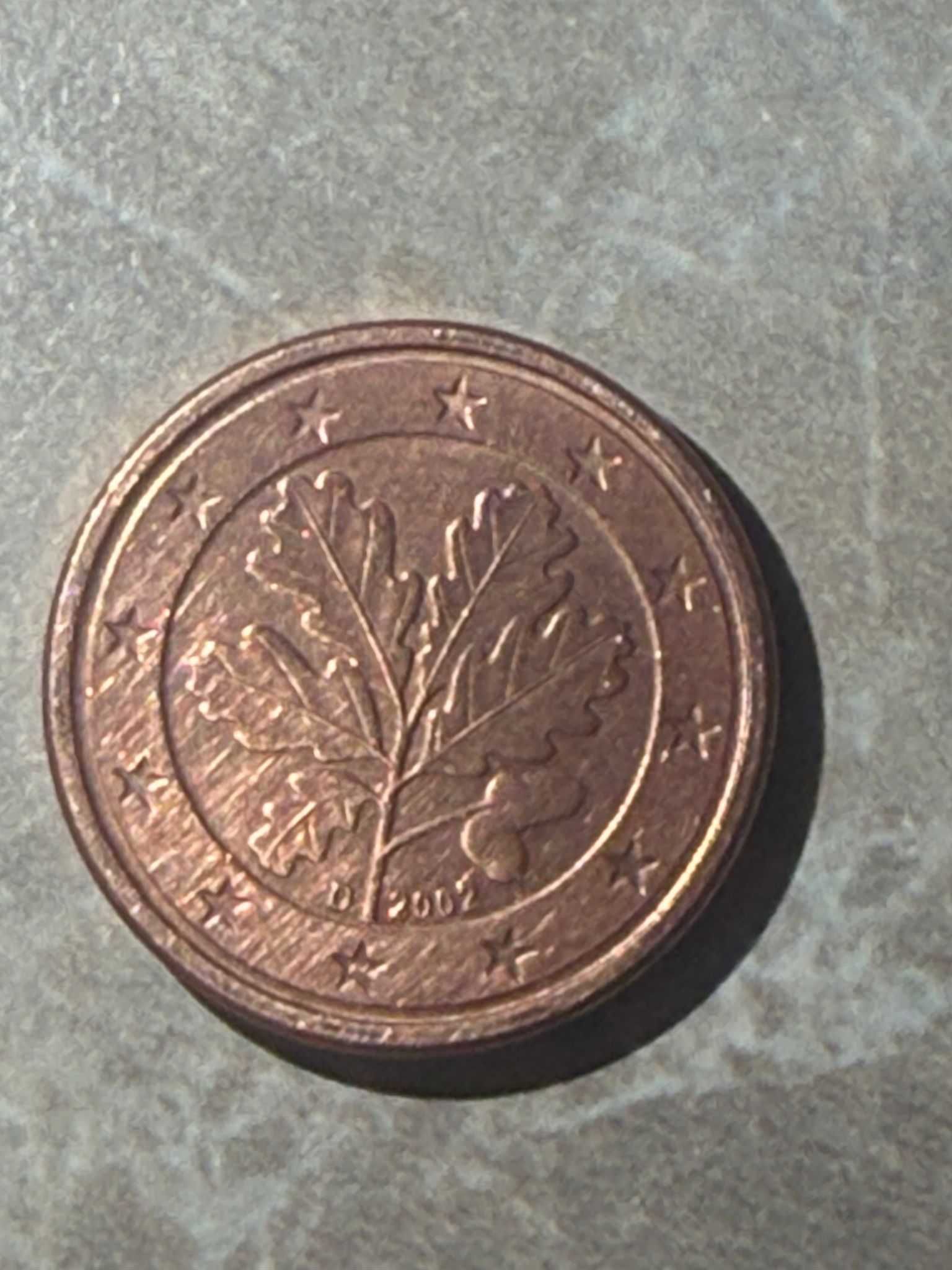 Moeda de. 1 cêntimo alemão 2002 D
