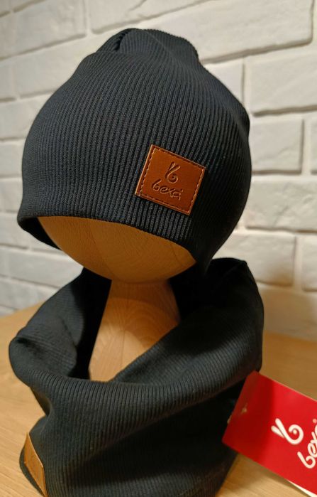 Zestaw czapka i komin Alan, rozmiar 44 czarna 80/86 cm