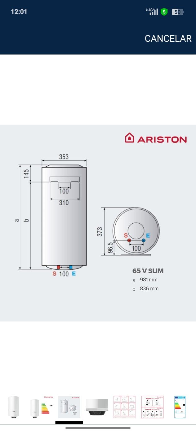 Termo 65 litros Ariston