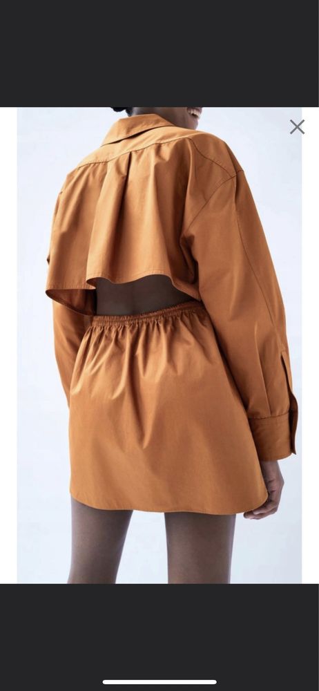 Blogerska koszulowa sukienka lato Zara camel plecy M