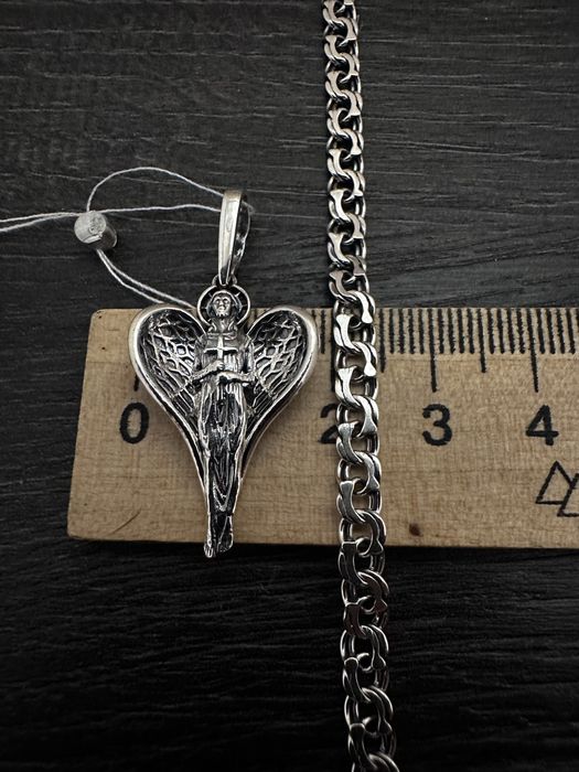 Срібний янгол охоронець і ланцюжок бісмарк 925 проби
