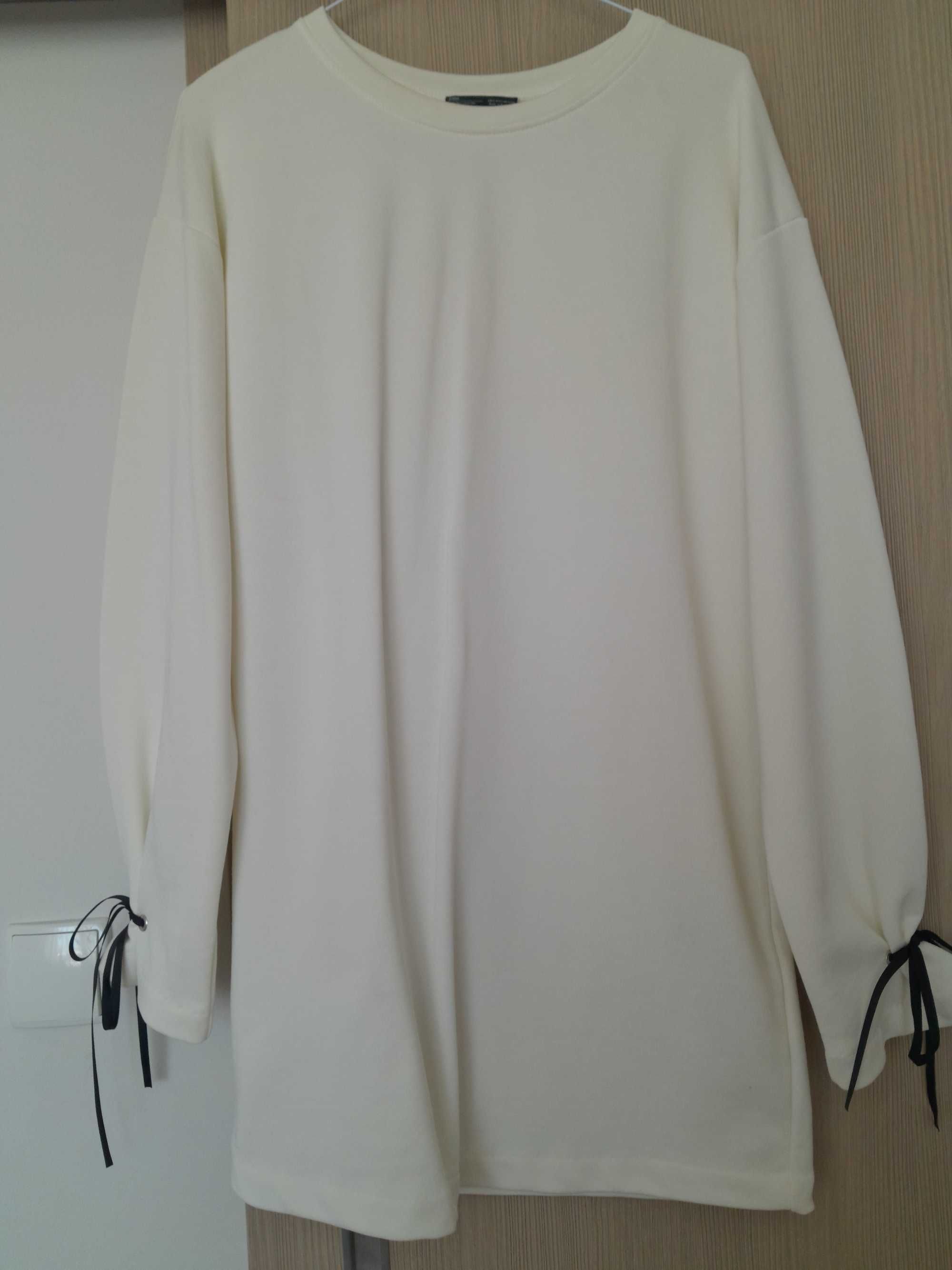 Sukienka Zara kremowa mini wstażki dresowa oversize 36