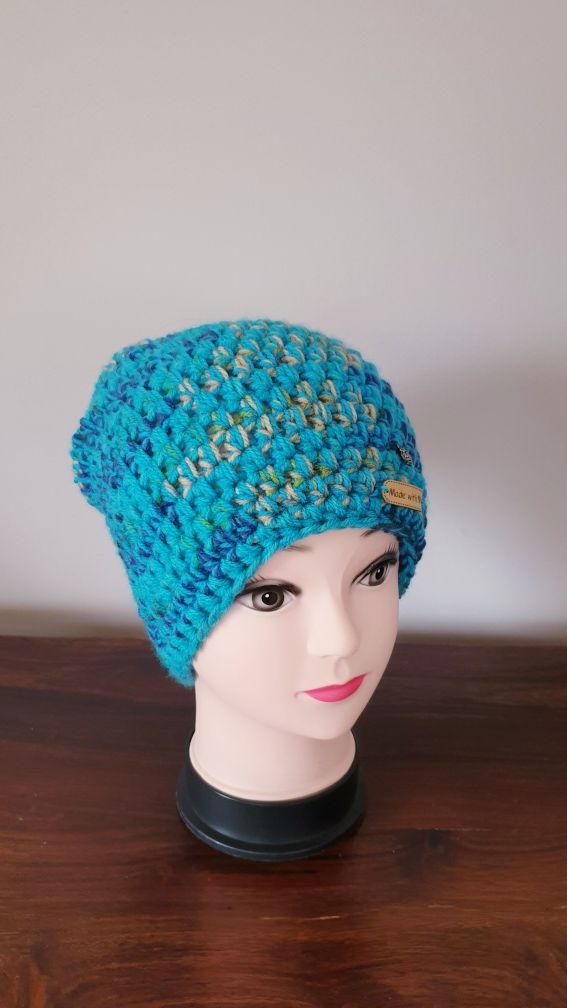 Czapka handmade beanie, turkus