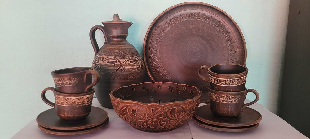 Набір з червоної глини Кавовий . Керамічний посуд