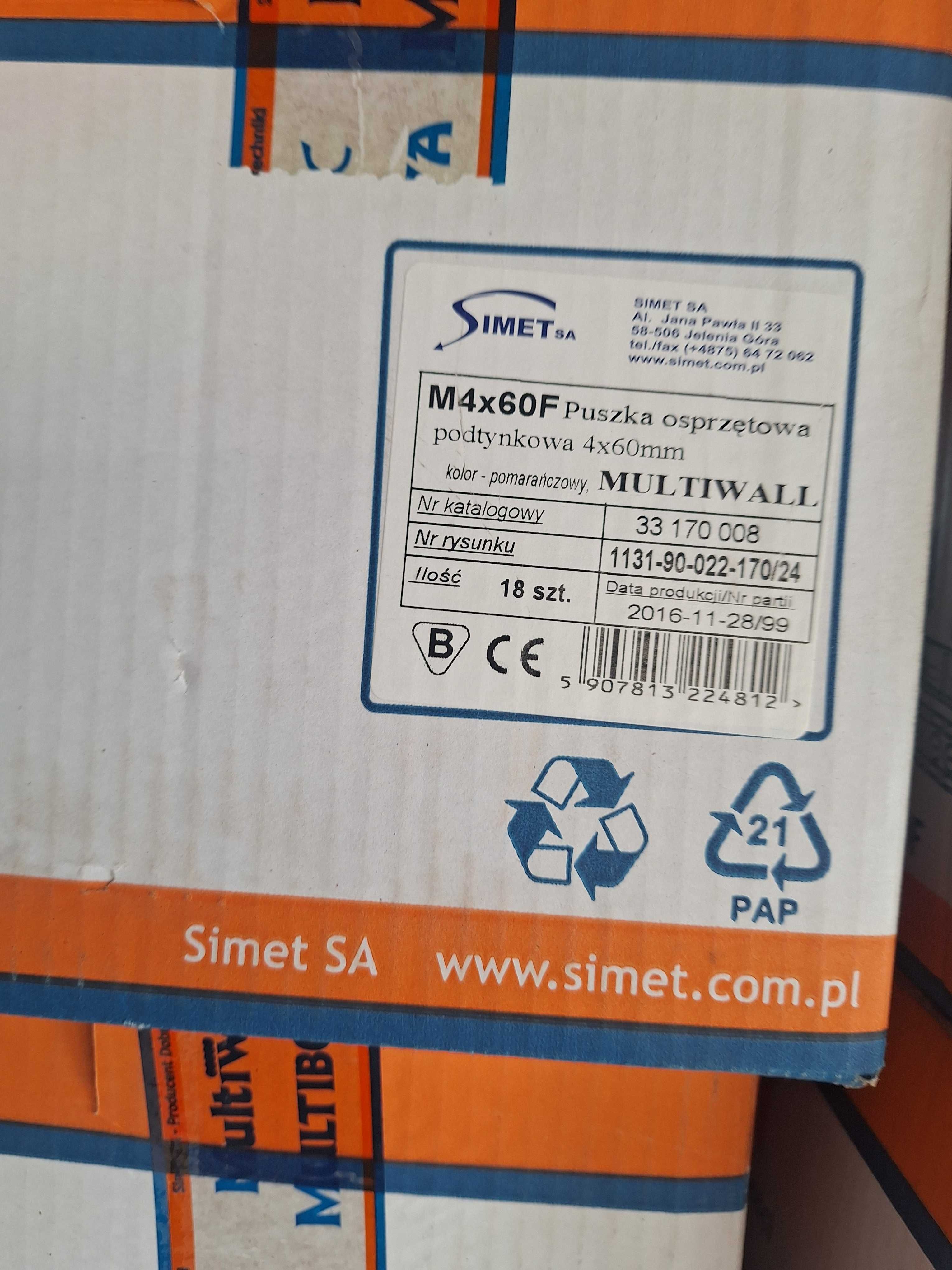Puszki osprzętowe Simet Multiwall M4x60F i M5x60F