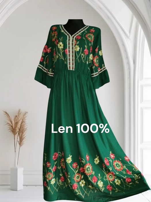 Sukienka lniana haftowana L