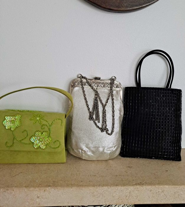 3 Pochetes, Verde Musgo, Prateada e Preta - Baixa Preço,  As 3 por 10€