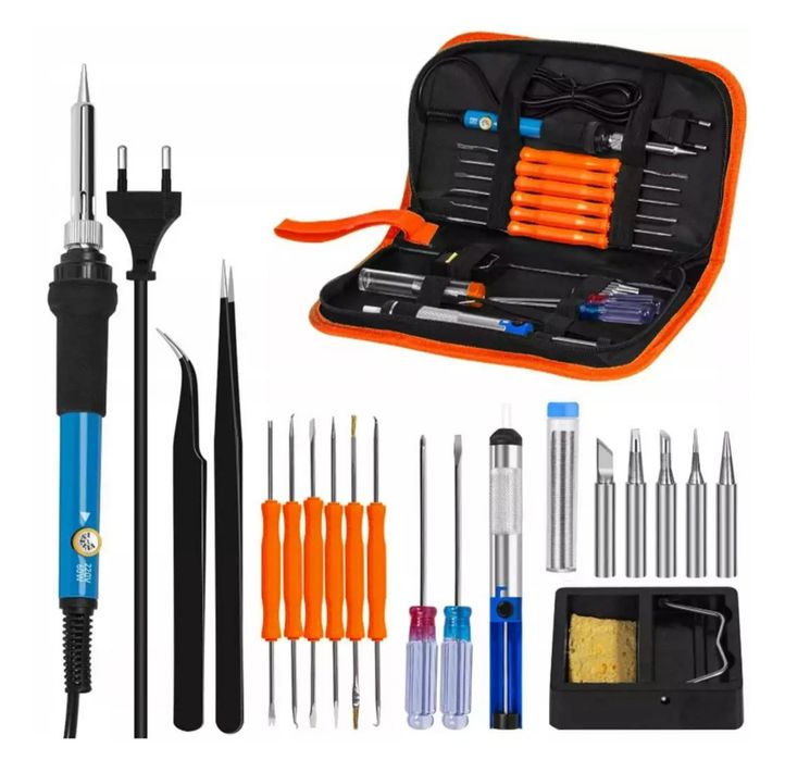Lutownica precyzyjna 60W grzałkowa cyna odsysacz groty 20 elementów