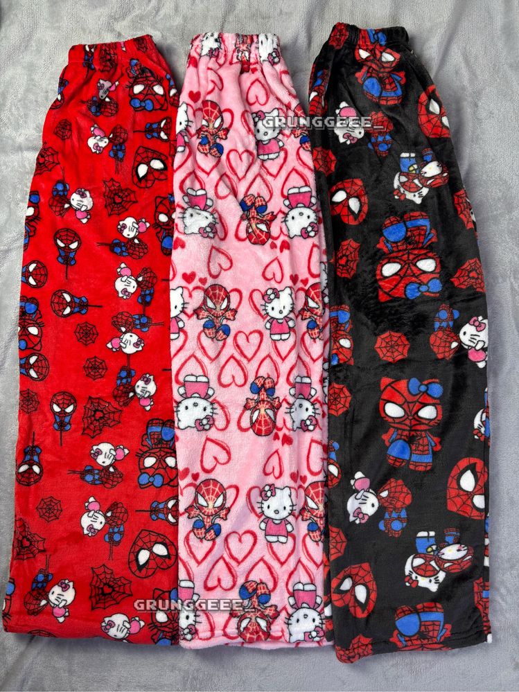 Плюшеві штани hello kitty | Піжамні штани хелоу кітті | широкі штани