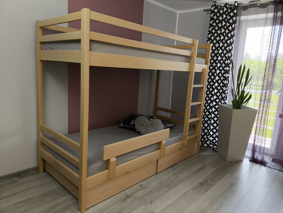 Łóżko piętrowe drewniane bukowe mega masywne 80x200/90x200