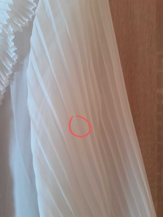 36 38 40 Bluzka z żabotem i plisowanymi rękawami biała przezroczysta