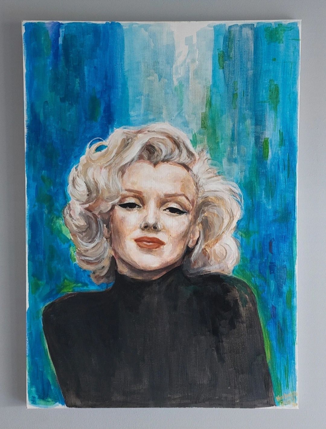 Obraz na płótnie Marilyn Monroe akryl niebieskie tło duży