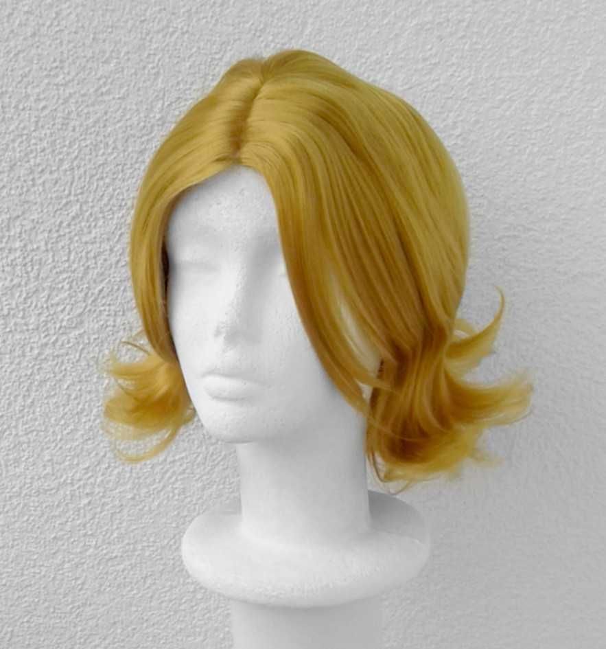 Żółta złota krótka peruka z przedziałkiem falowana cosplay wig