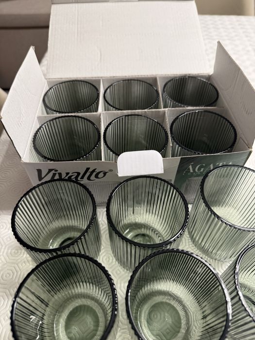 12 Copos de água Riscas verdes 27cl novos