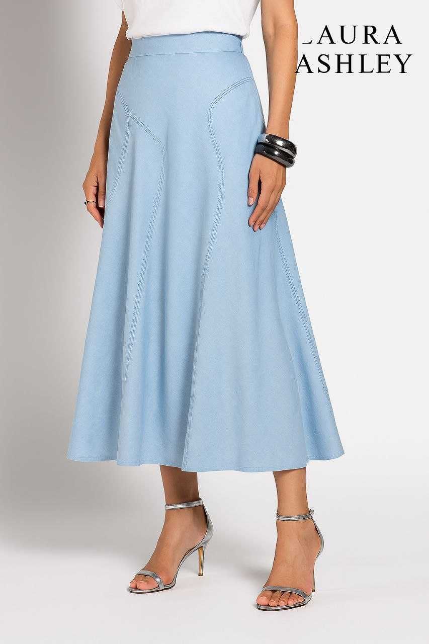 Голубая длинная льняная юбка Laura Ashley