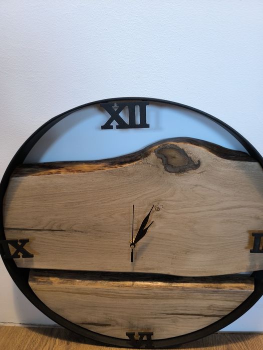 Drewniany zegar ścienny loft / industrialny – ręcznie wykonany
