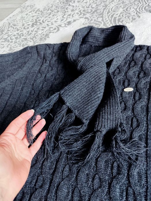 Sweter warkocz kołnierz szalik 50% wełna Yeni Bectas triko L