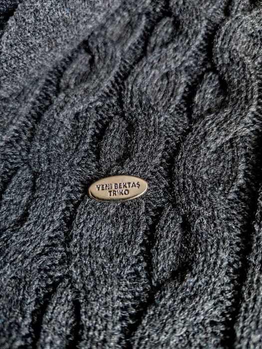 Sweter warkocz kołnierz szalik 50% wełna Yeni Bectas triko L