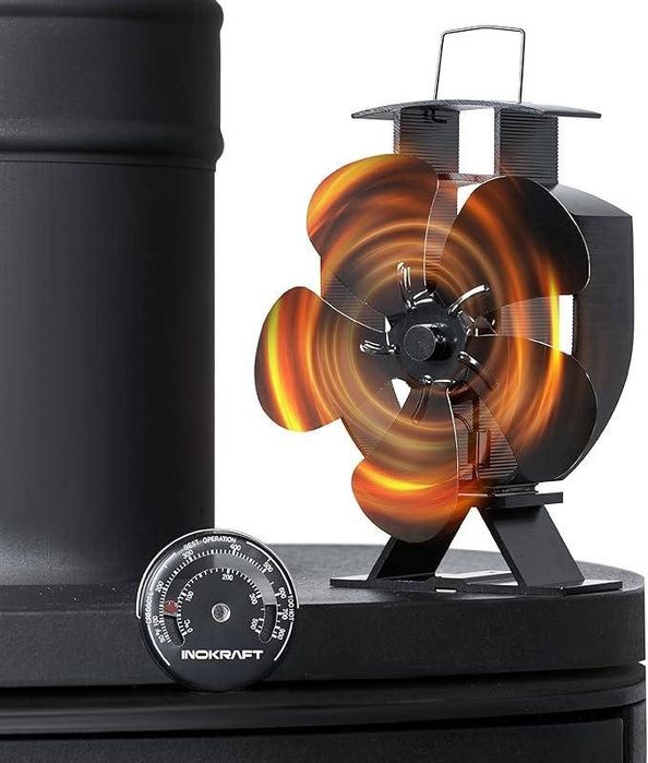 Вентилятор для дров'яної печі без електрики чорний  5 лопастей + терм