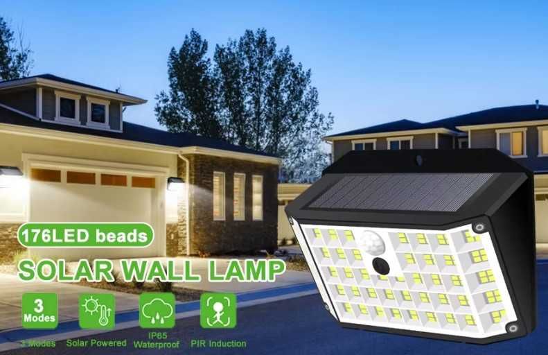Holofote luz Solar 176Led 6/8h autonomia sensor movimento IP65